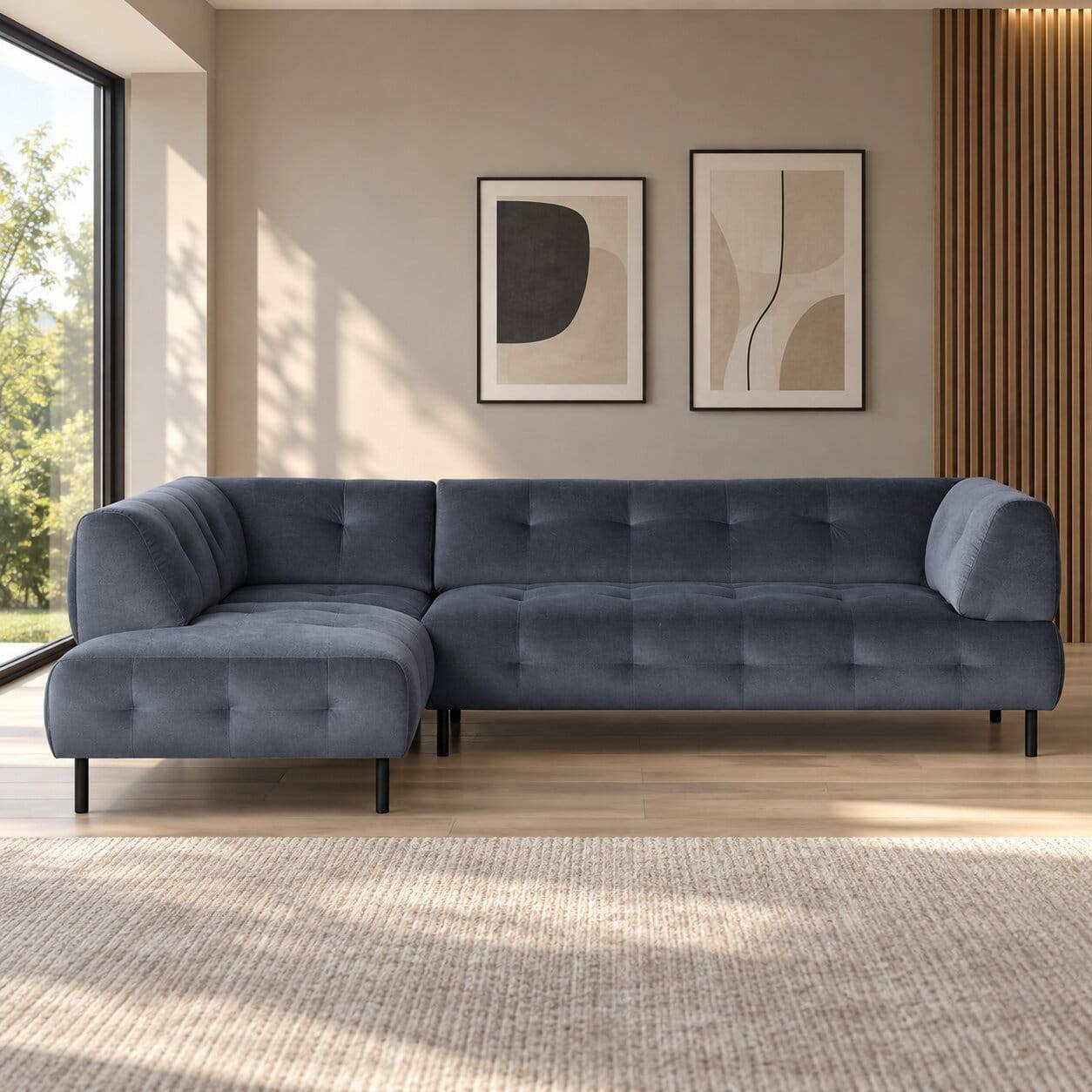 Samt L-Sofa in Dunkelgrau - Roccoss