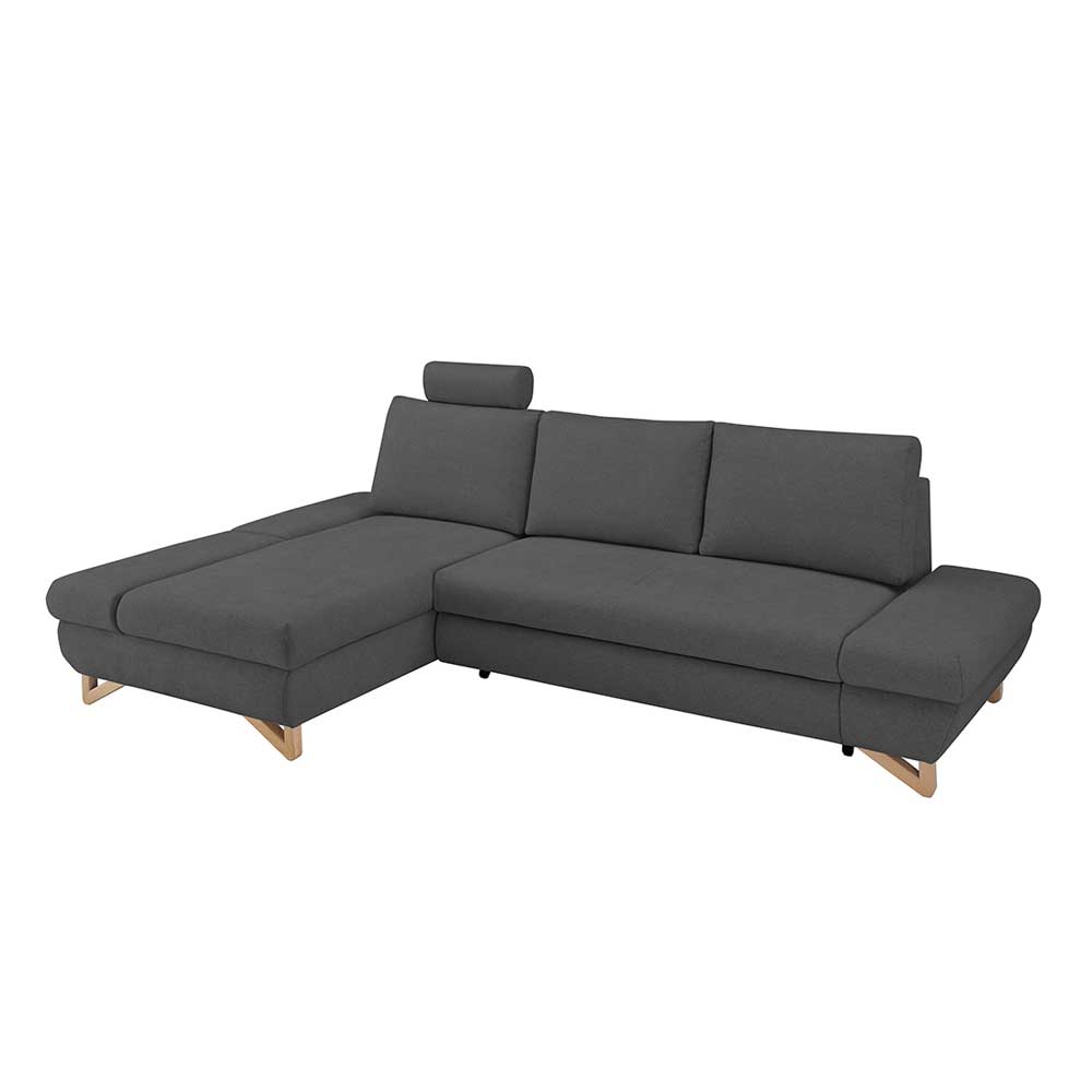 Velours Ecksofa in Anthrazit mit Buche - Baonga