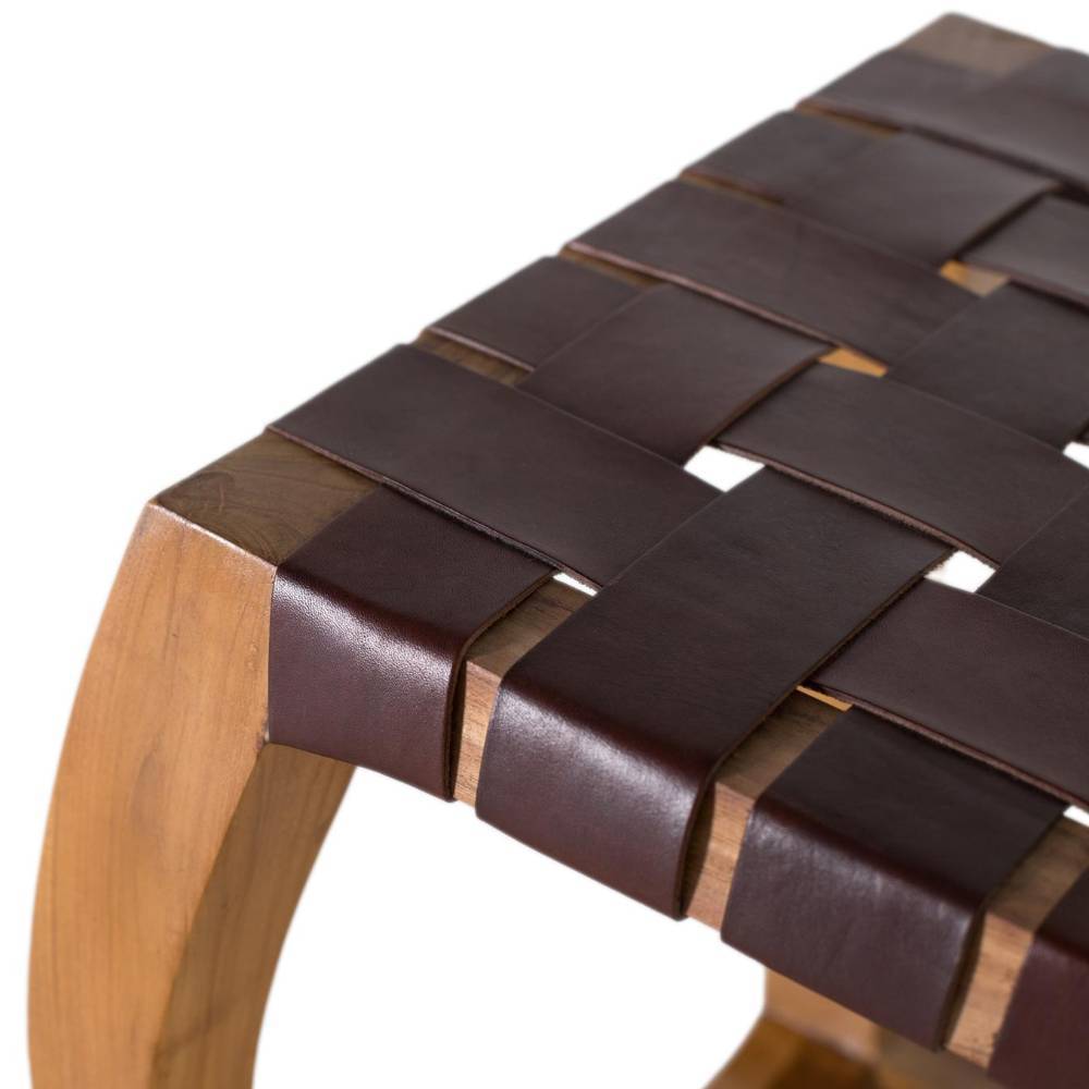 Design Hocker aus Leder und Mindiholz - Madiera
