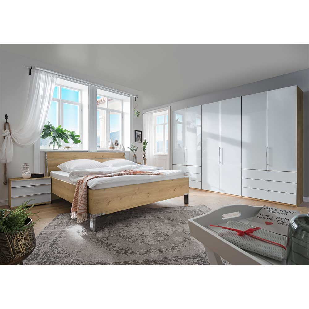 Schlafzimmer in Eiche Bianco & Weiß - Nuetran (vierteilig)