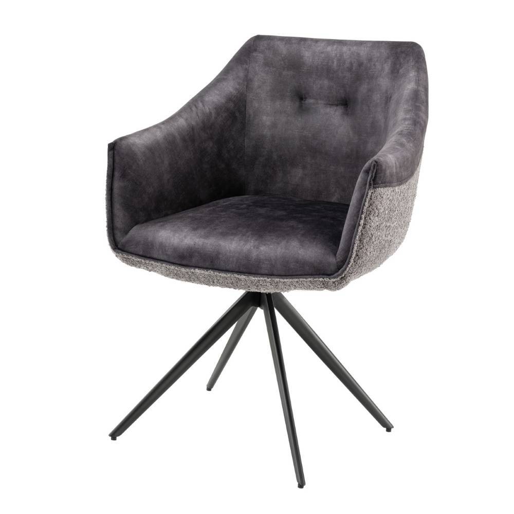 Esstisch-Sessel in Dunkelgrau Material-Mix - Chiak