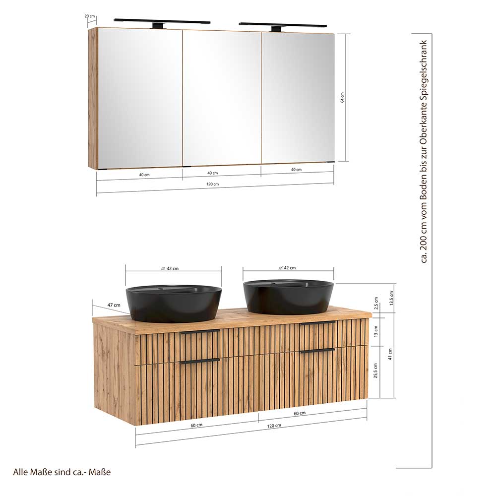 Design Doppel-Waschtisch & Spiegelschrank - Crystoga (zweiteilig)