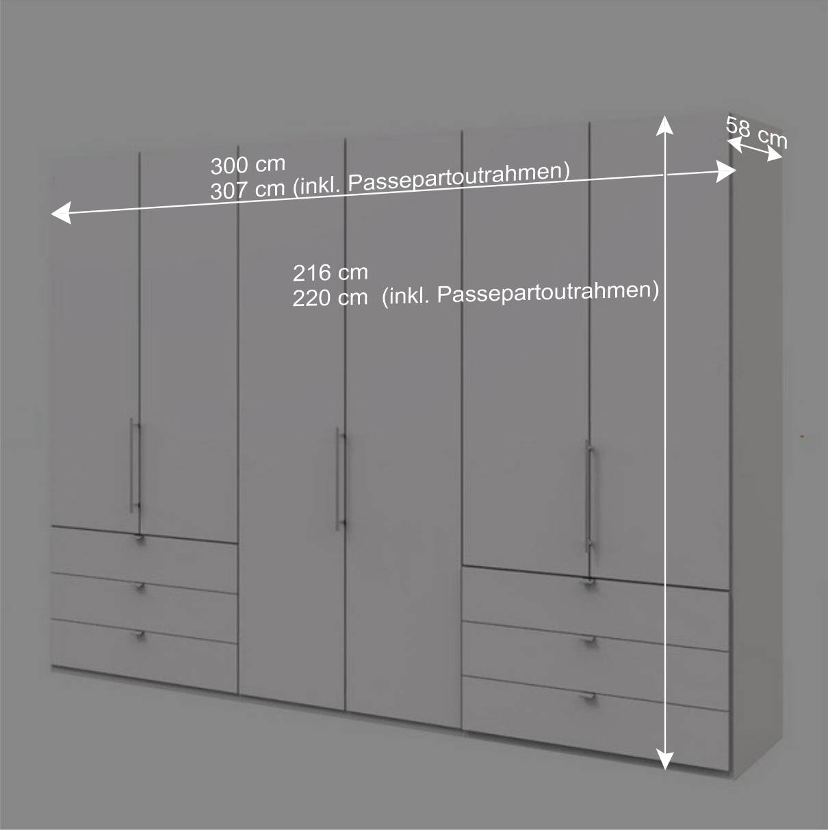 Weißer 3m Kleiderschrank mit Metallgriffen - Donpiave