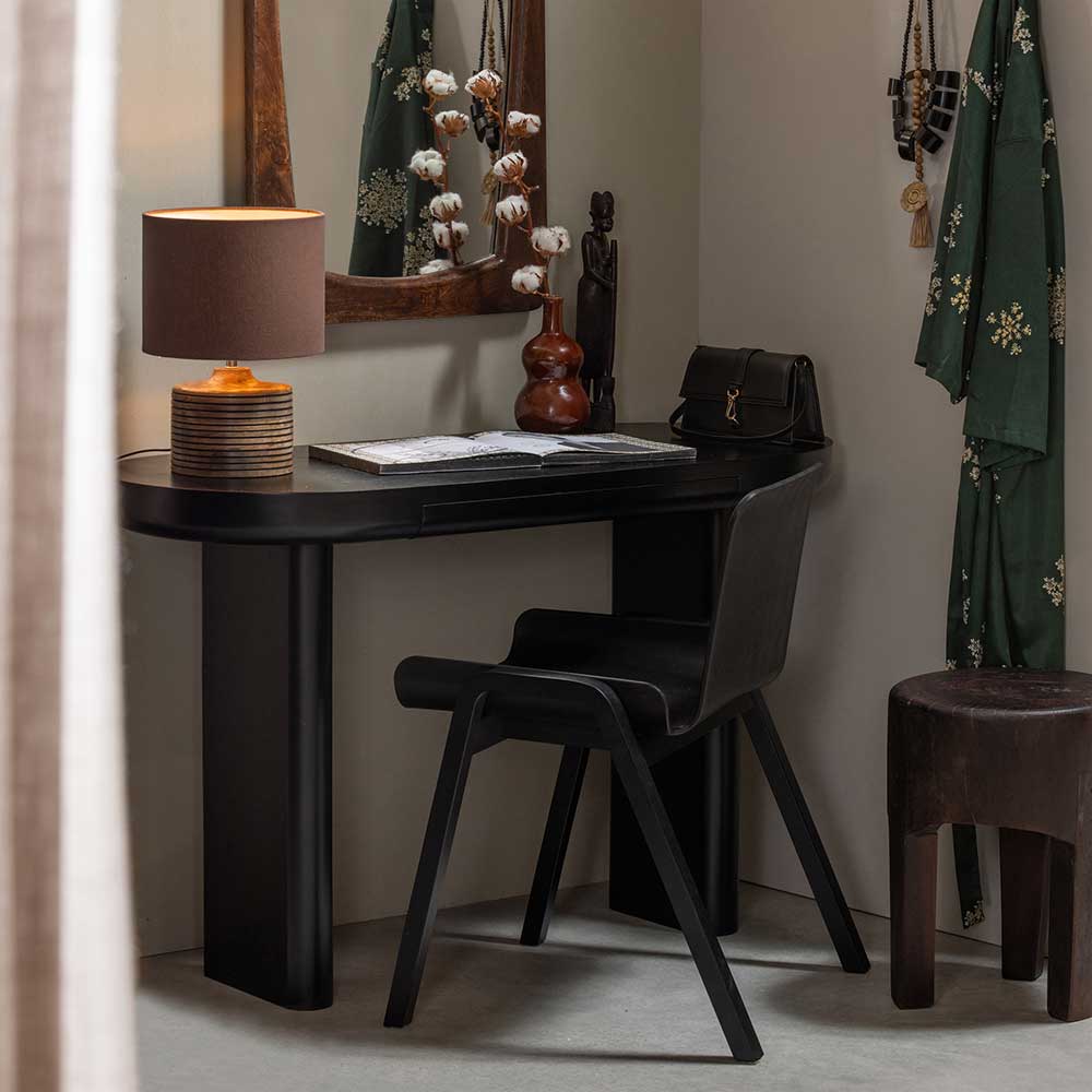 Ovaler Design Schreibtisch in Schwarz Holzoptik - Belinda