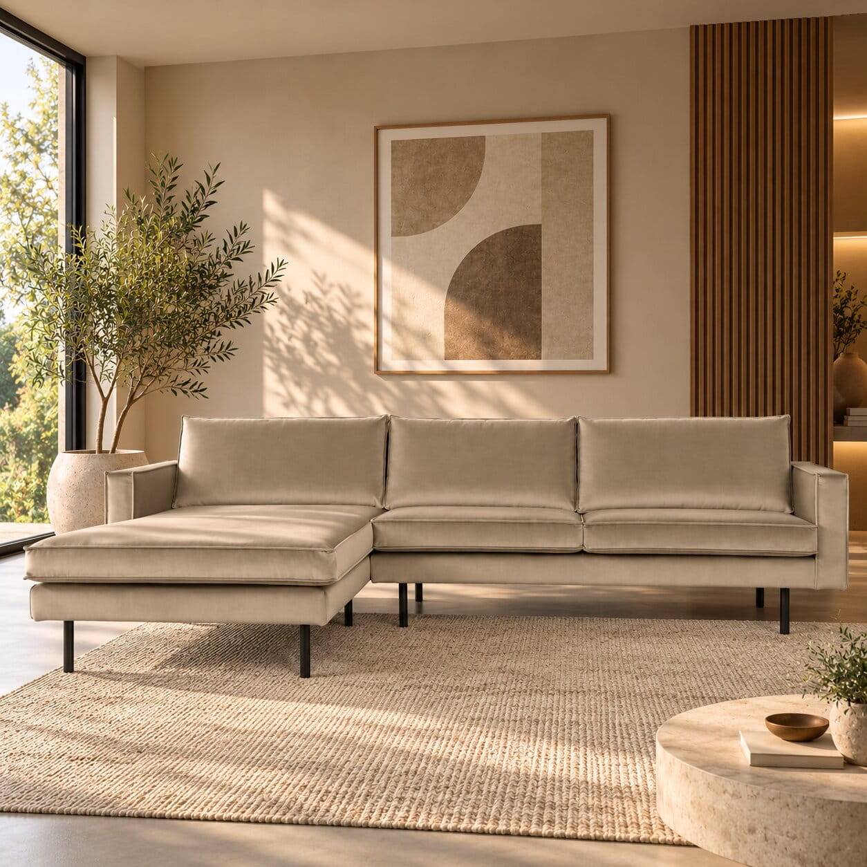 L Sofa in Khaki und Schwarz - Retro Style - Afeiro