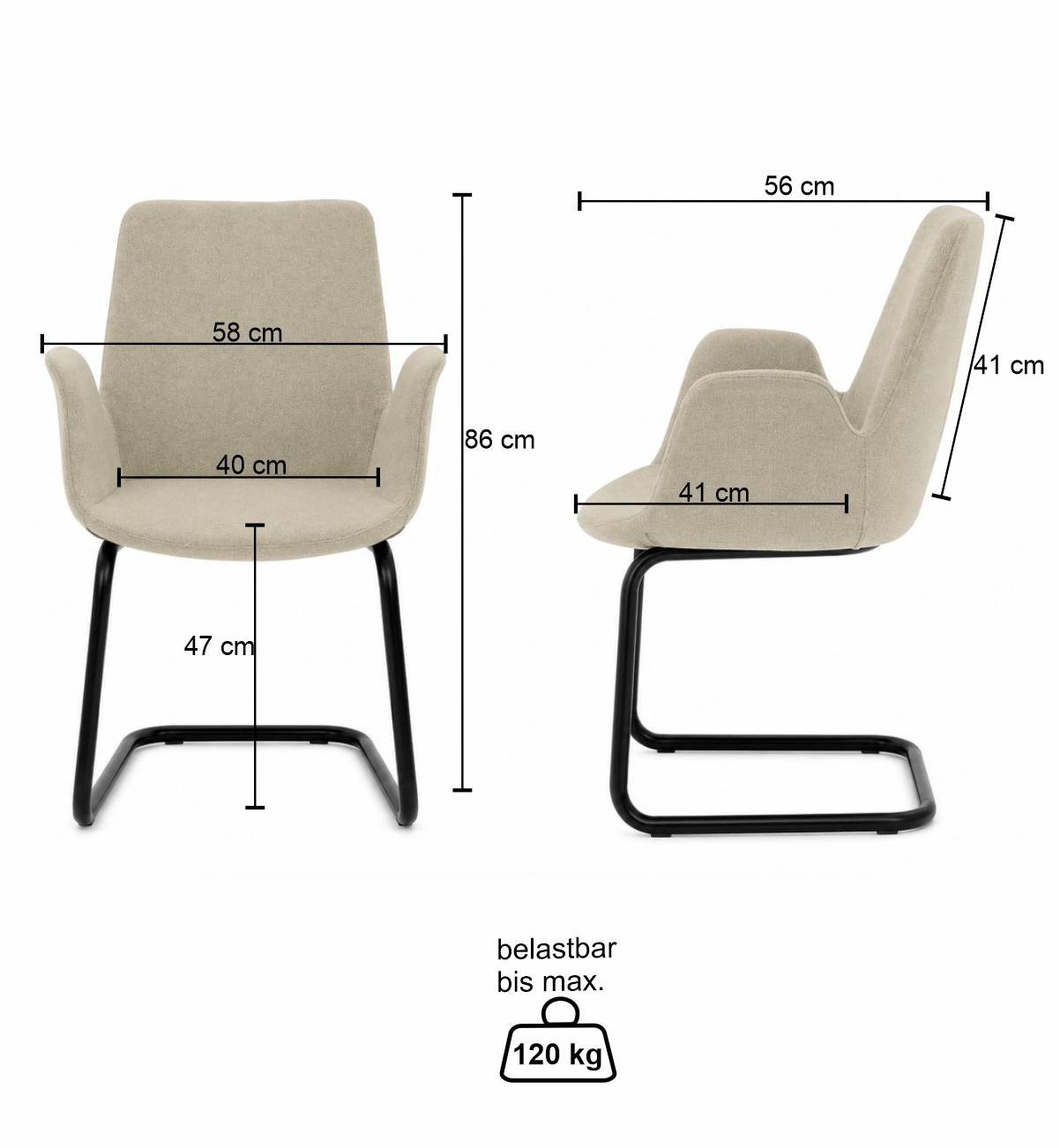 Freischwinger Armlehnenstuhl in Taupe - Susana
