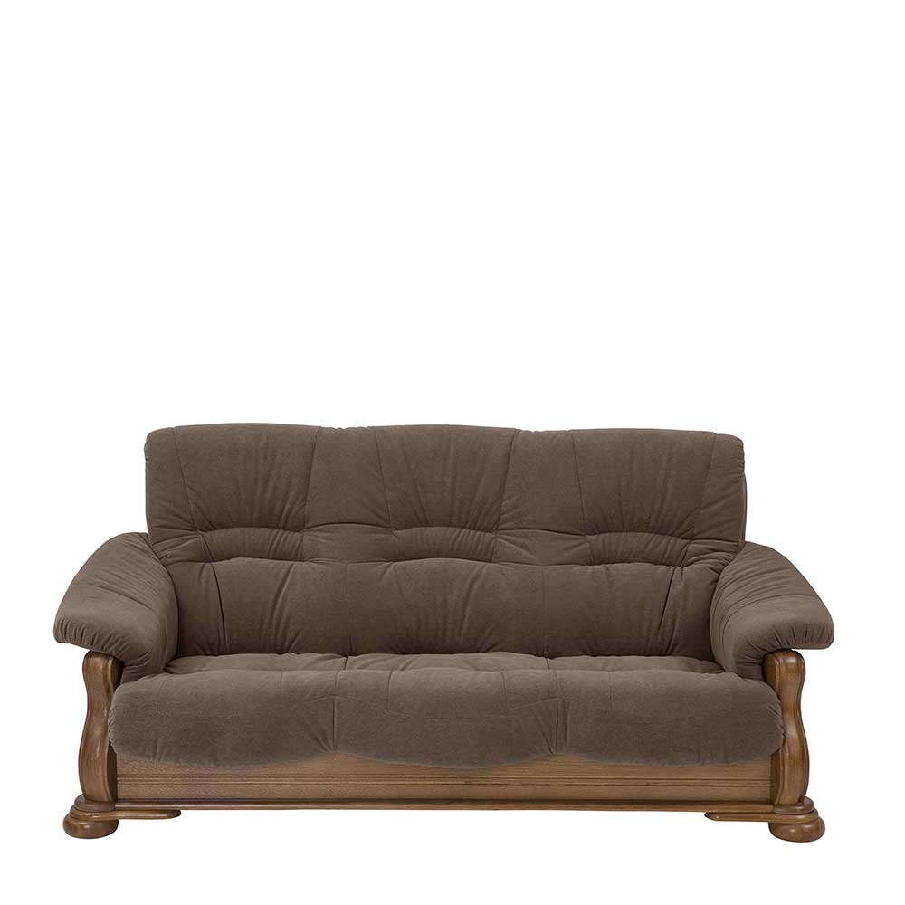Flockstoff Couch in Braun mit Eiche - Erulina