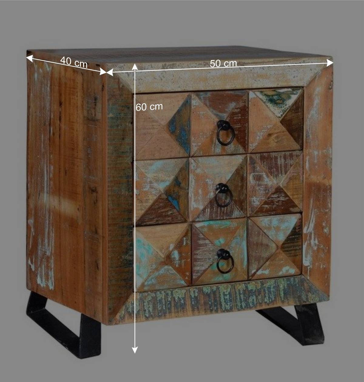 Shabby Design Nachtkommode aus Recyclingholz - Zeremonia