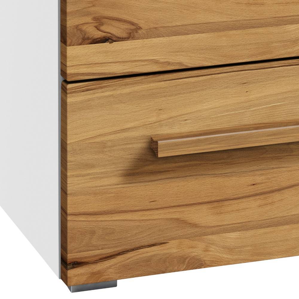 Holzschublade der Kombikommode mit weißer Seitenwand und Metallfuß – Sazilo
