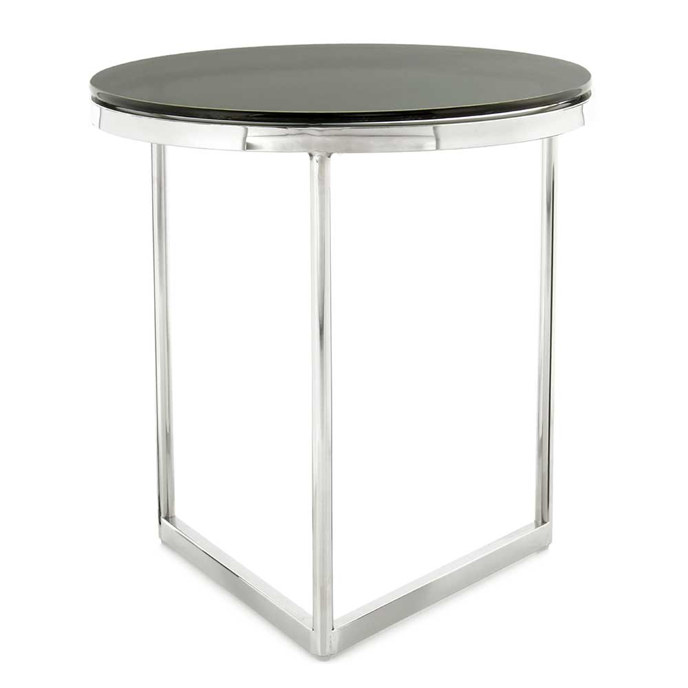Runder Design Beistelltisch mit Glasplatte Schwarz - Steven
