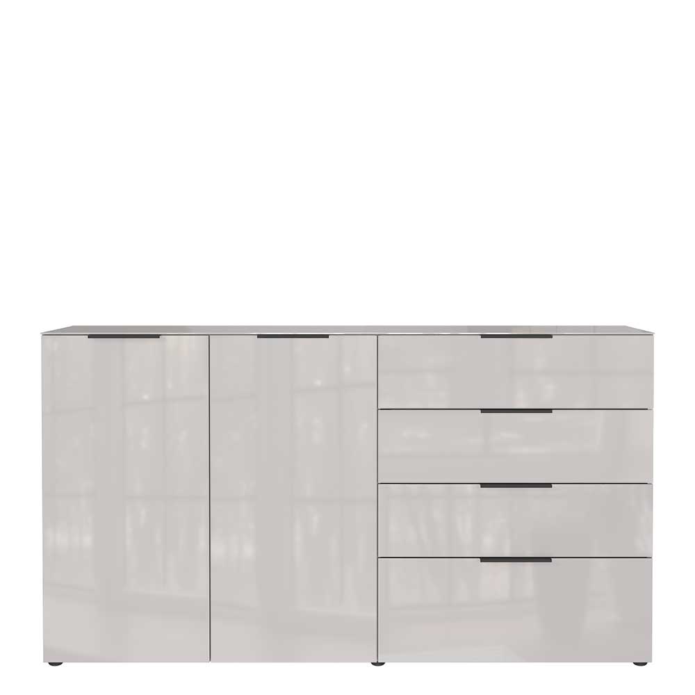 Hohes Sideboard hellgrau mit glänzenden Fronten und schwarzen Griffen für Wohnzimmer – Aquara