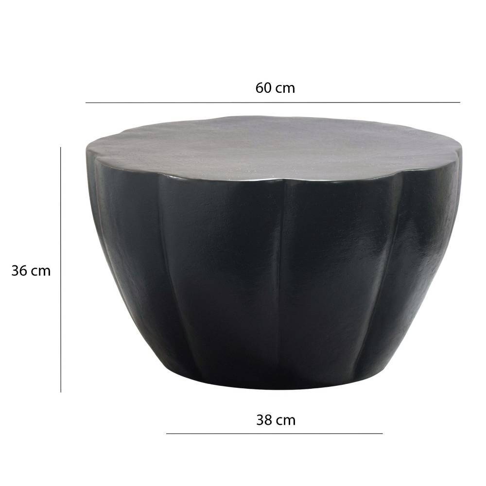 Schwarzer Alu Design-Couchtisch mit angezeigten Maßen und Abmessungen – Susi