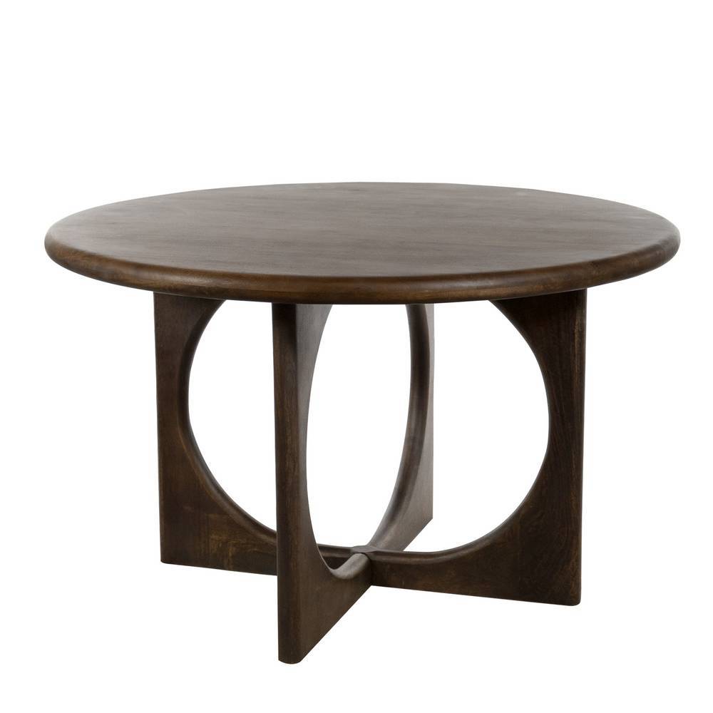 Runder Massivholz-Tisch in Walnussbraun mit modernem Design und skulpturalem Standfuß – Tibbet