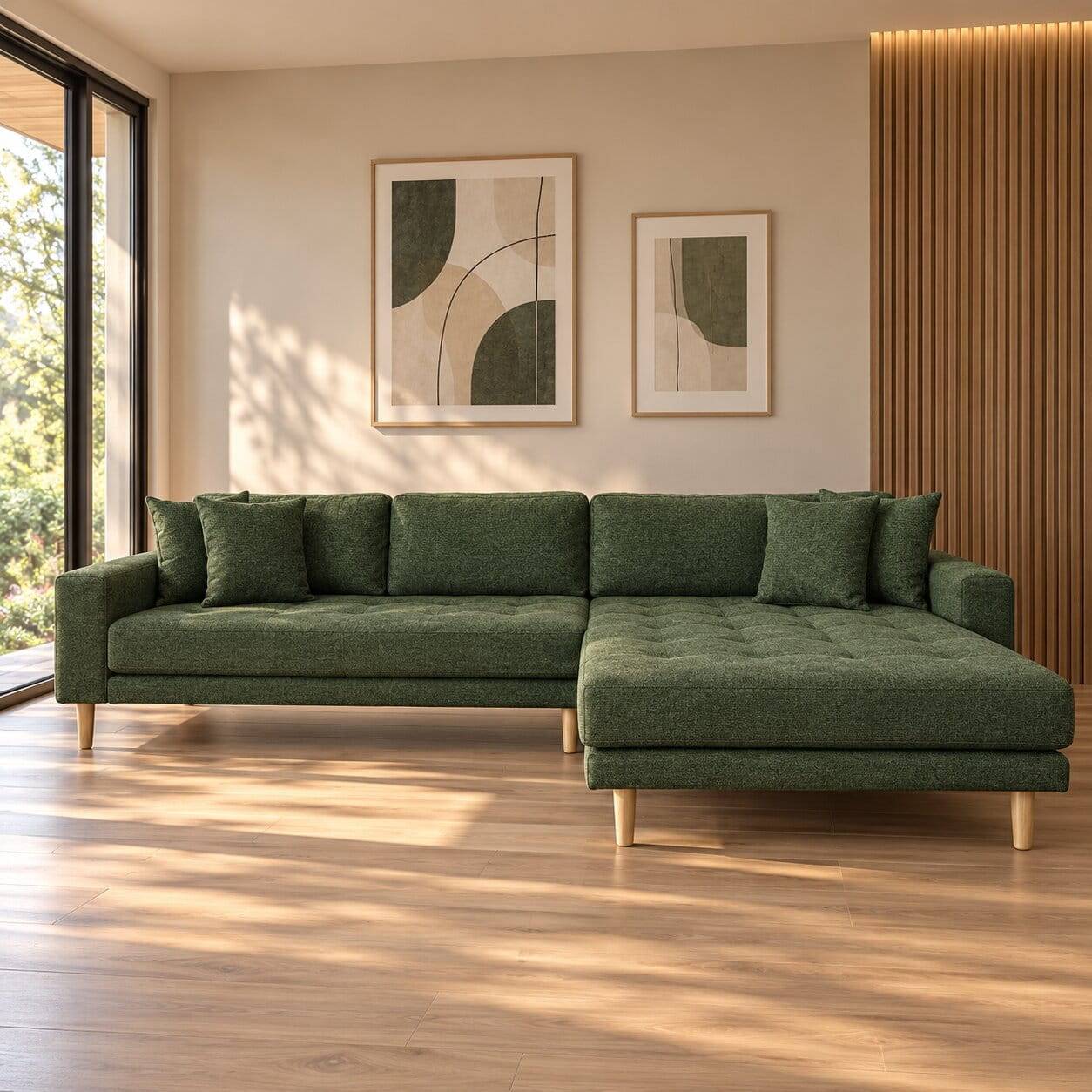 Ecksofa in Oliv Grün & Eiche Natur - Regiao