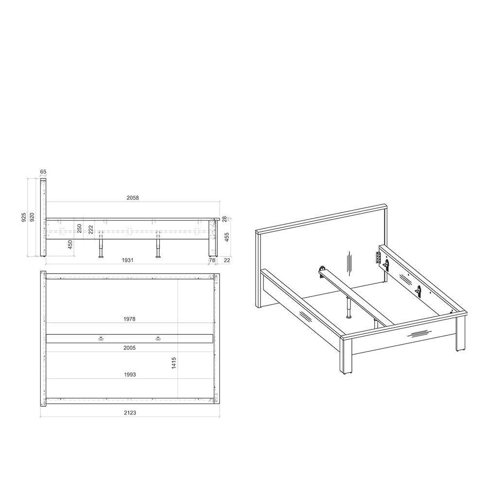 Schlafzimmer-Möbel-Set mit Bett 140x200 - Tramos (fünfteilig)