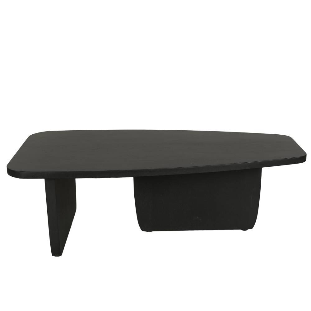 Schwarzer Japandi Couchtisch mit geschwungener Tischplatte und fester Basis – Oledos
