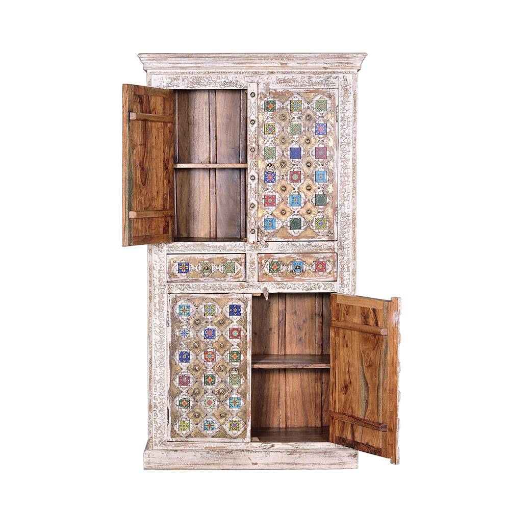 Shabby Chic Wohnzimmerschrank in Antikweiß - Mirell