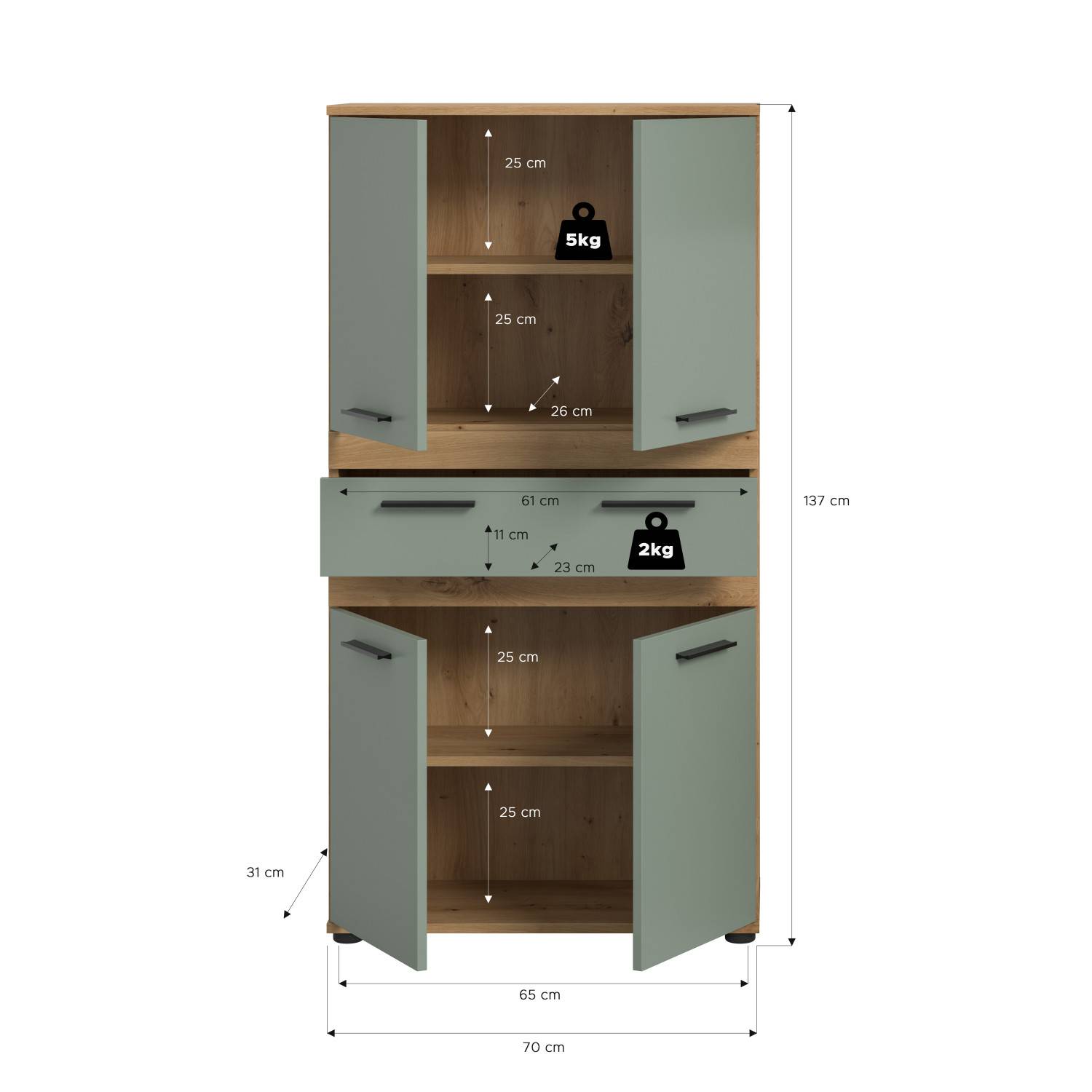 Badschrank Maße und Abmessungen, inklusive Fachhöhen und Belastbarkeit der Böden – Luzanos