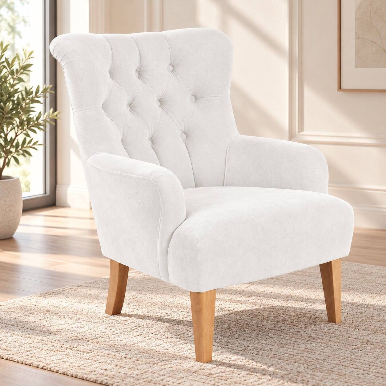 Vintage Designsessel in Creme und Buche - Ardit