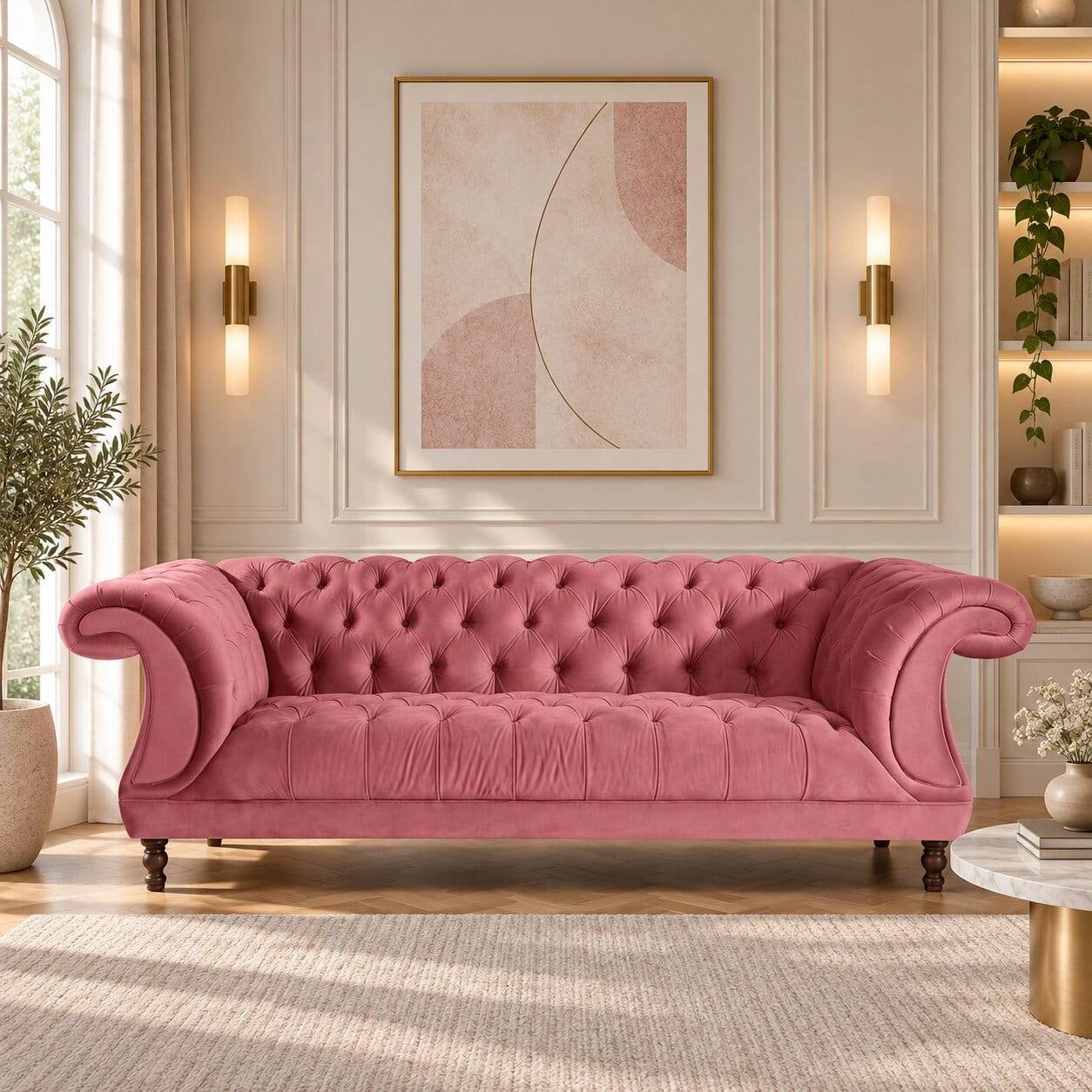 Barock Design Couch in Rosa Samtvelours - Clewono