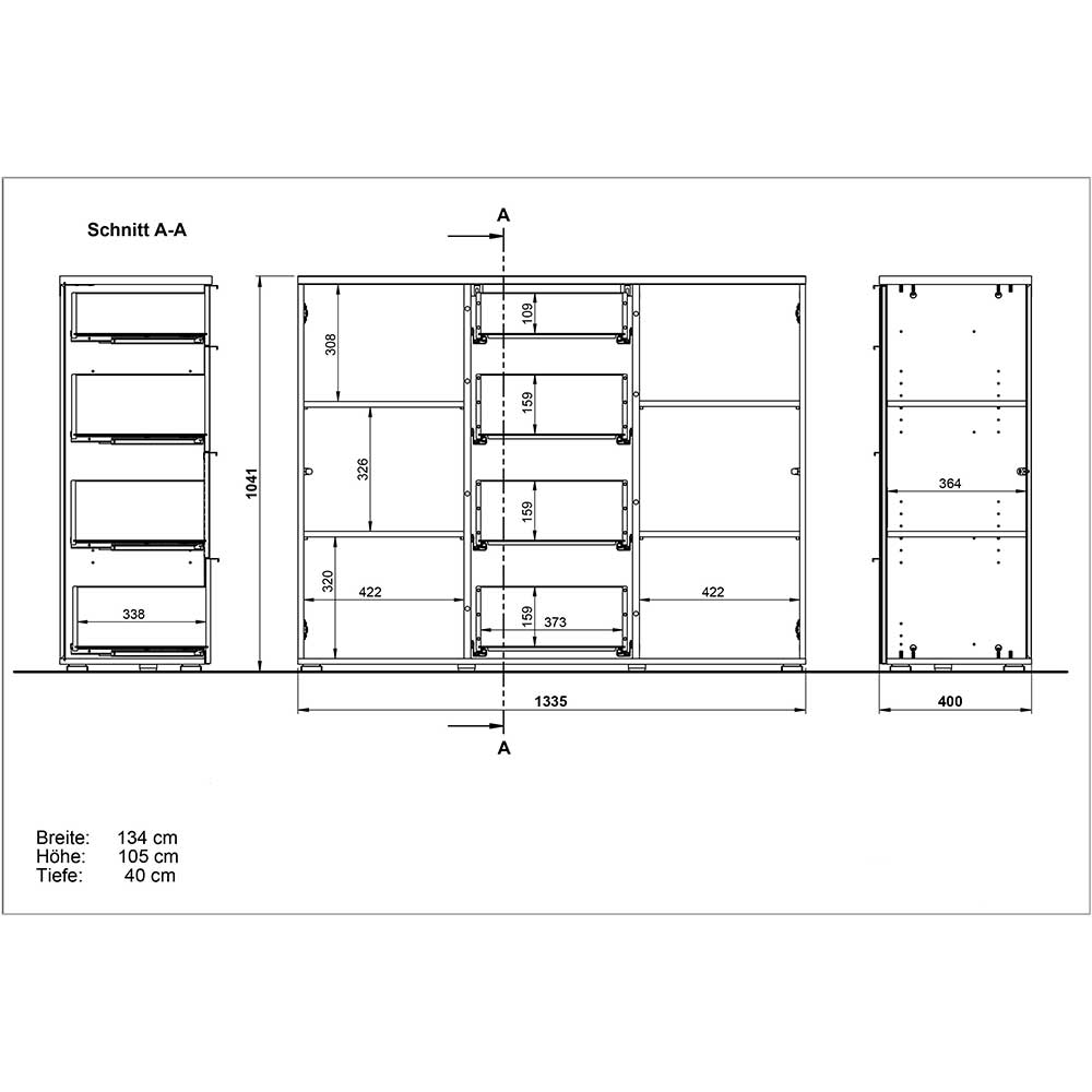 135x105x40 Kombikommode in Weiß & Eiche - Reestyl