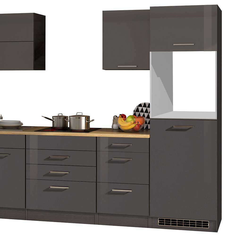 290cm Küchenmöbel in Grau Hochglanz - ohne E-Geräte - Bozenia (7-teilig)