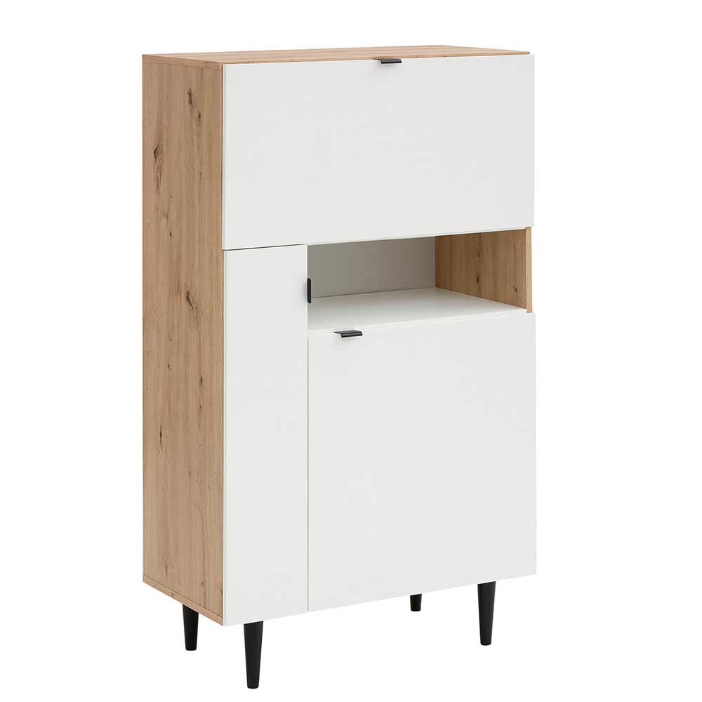 Highboard in Weiß mit Eiche - Ledicato