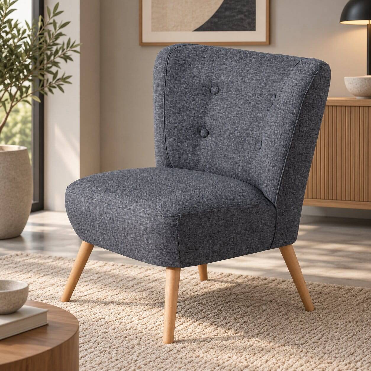 Retro-Sessel in Jeansblau Stoff - Florida