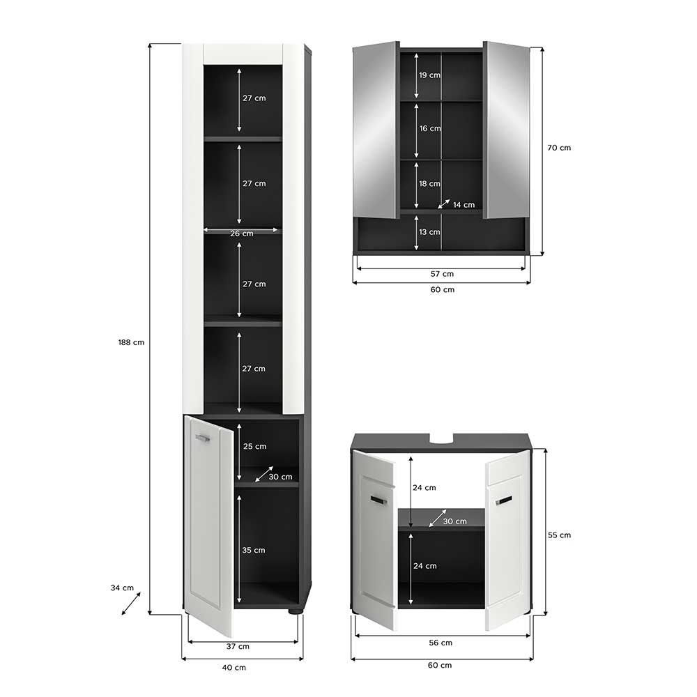 Badschränke Set in modernem Design - Calesta (dreiteilig)