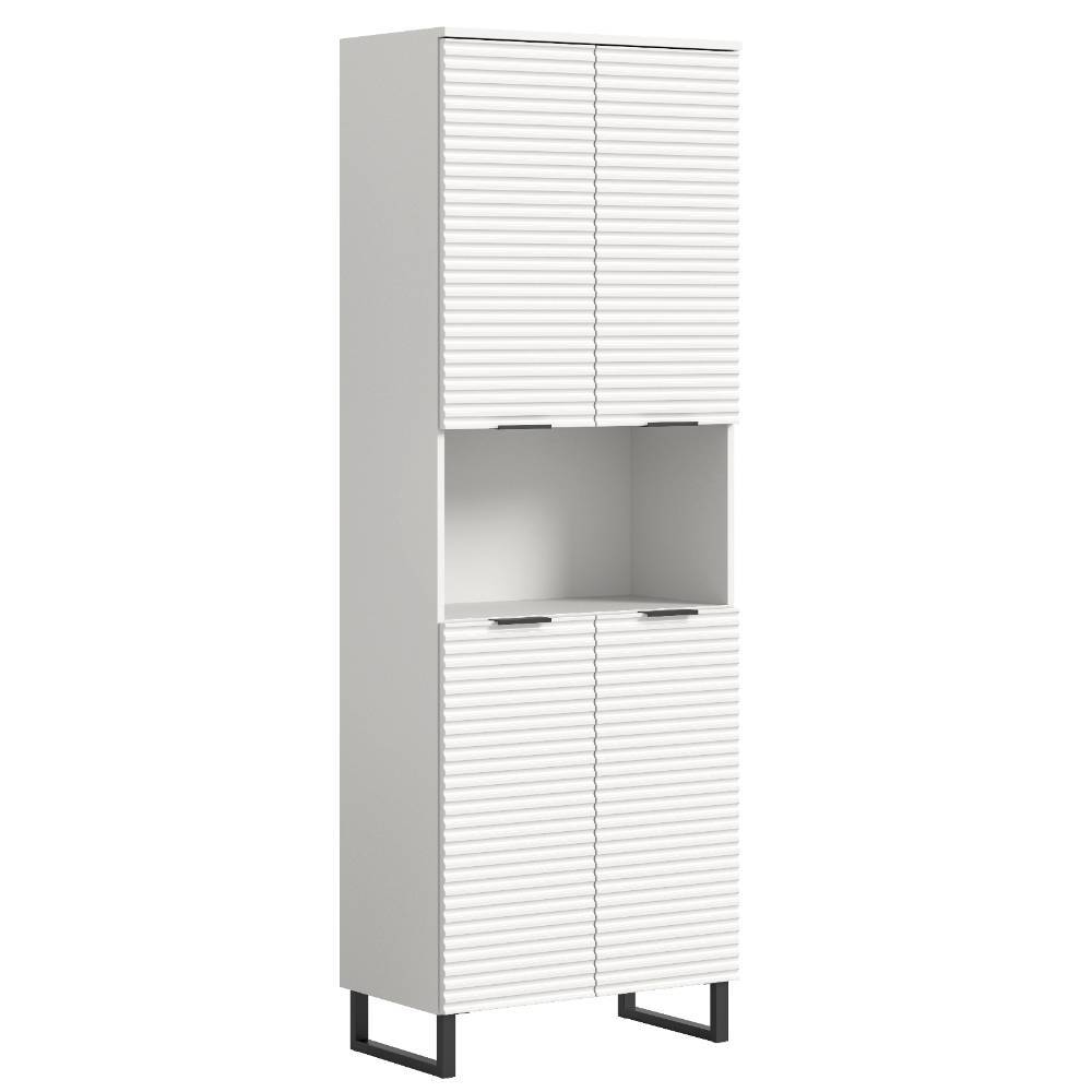 Badezimmer-Hochschrank in Weiß Schwarz - Benedict