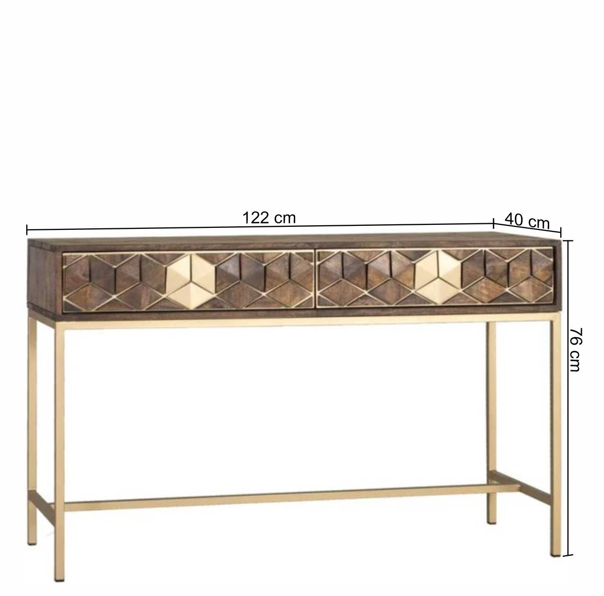 Design Konsolentisch in Walnuss Braun mit Gold - Feregato