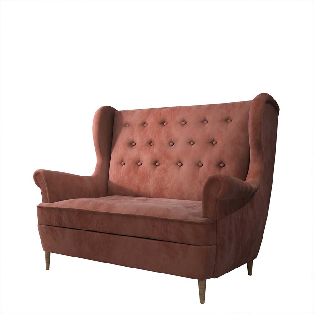 Ohrensofa in Rosenholz Veloursbezug - Kenzy
