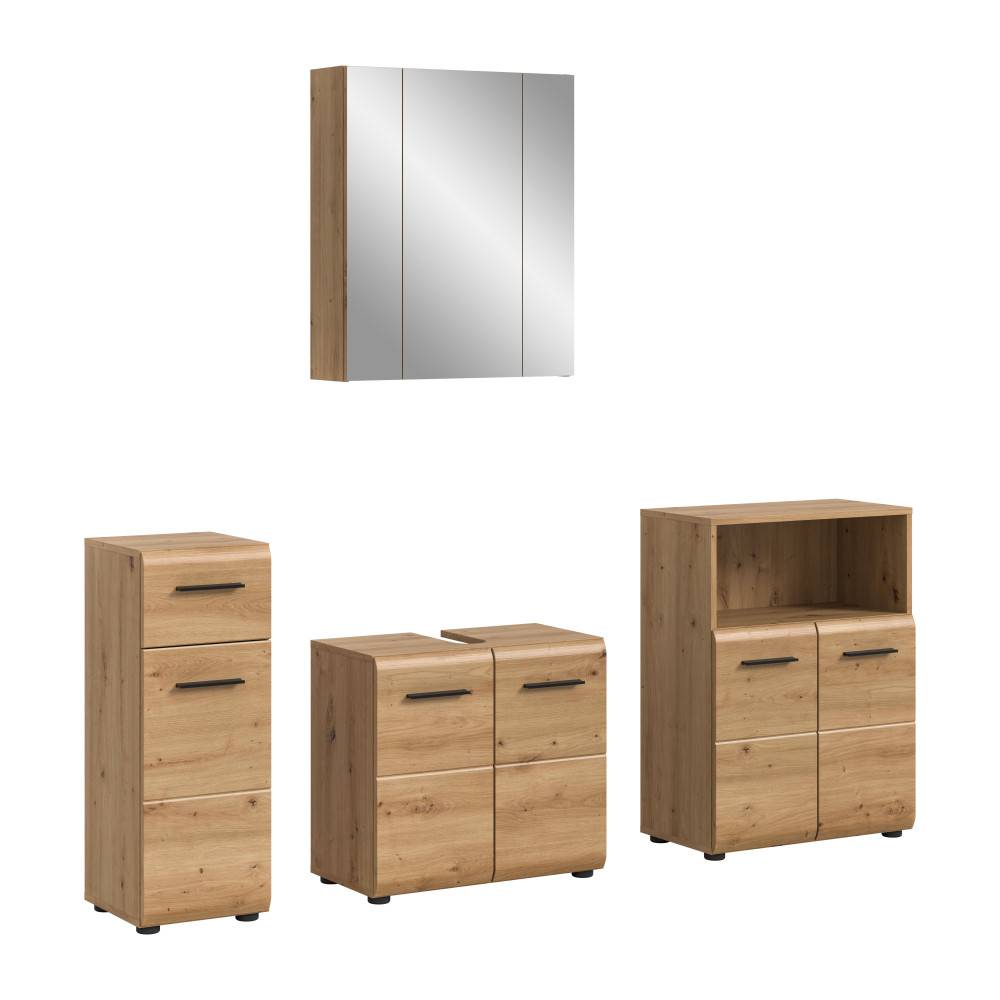 Badmöbel Set vierteilig in Holzoptik mit Schubladen und Türen – Canopus
