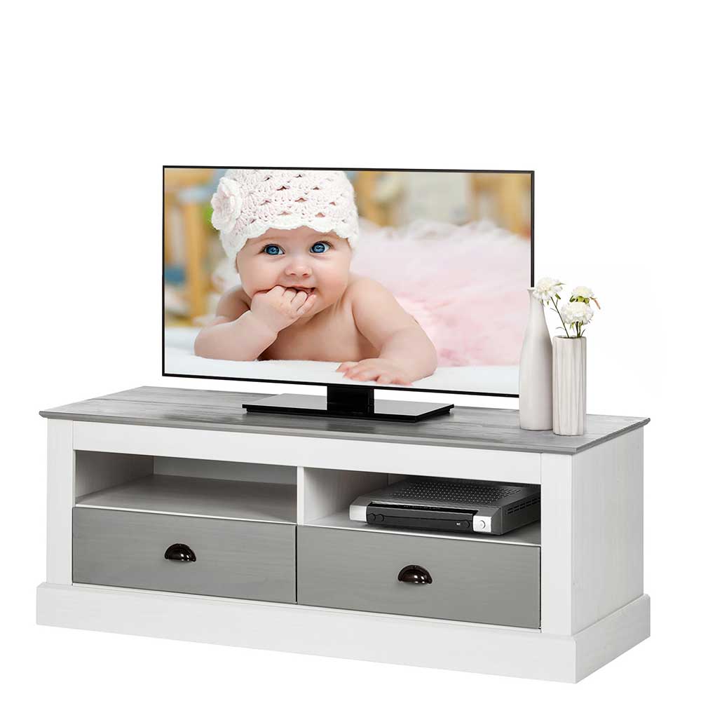 Landhaus TV Element in Weiß & Grau - Tonsiva