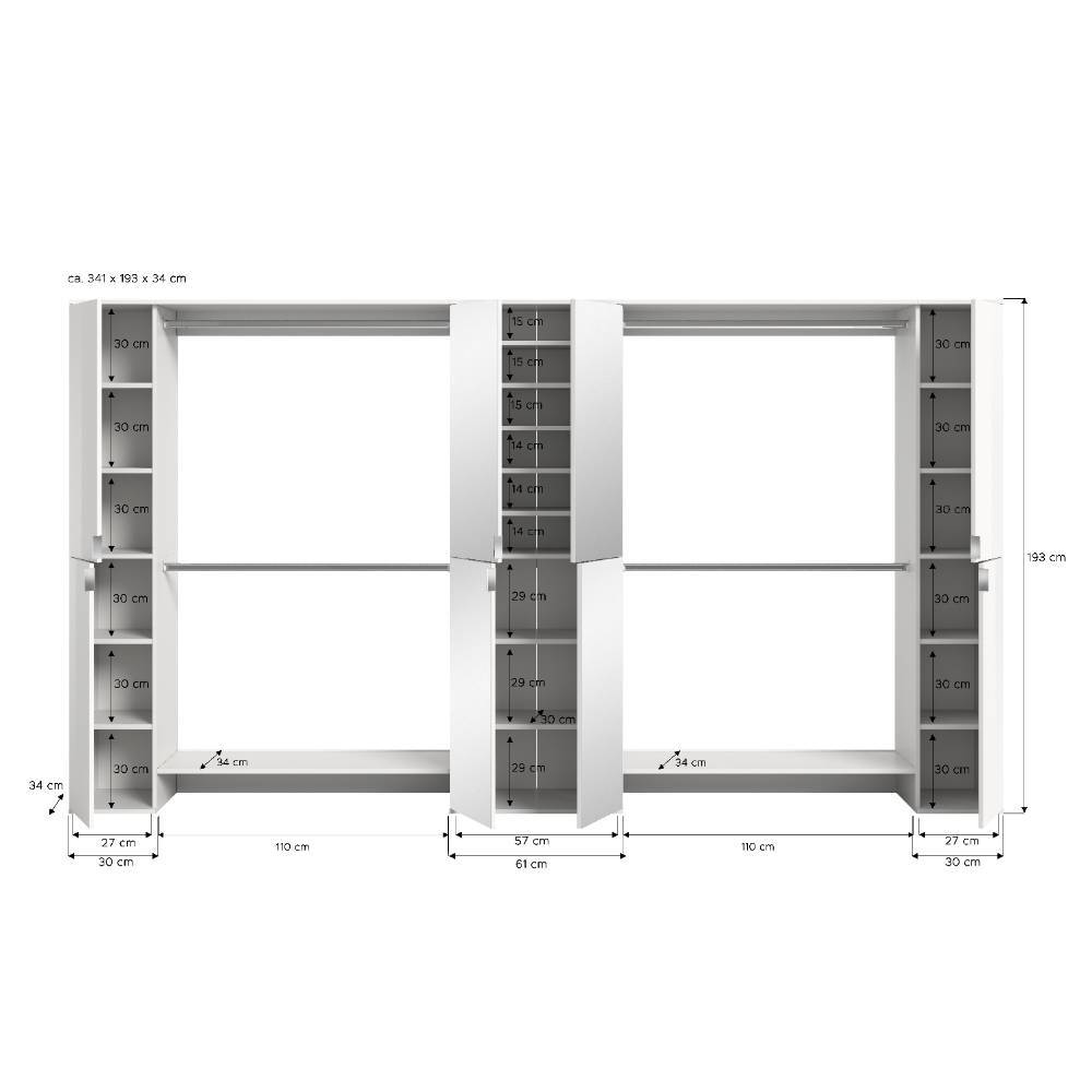 341 cm breite Garderobenkombination in Weiß - Ejulia (fünfteilig)
