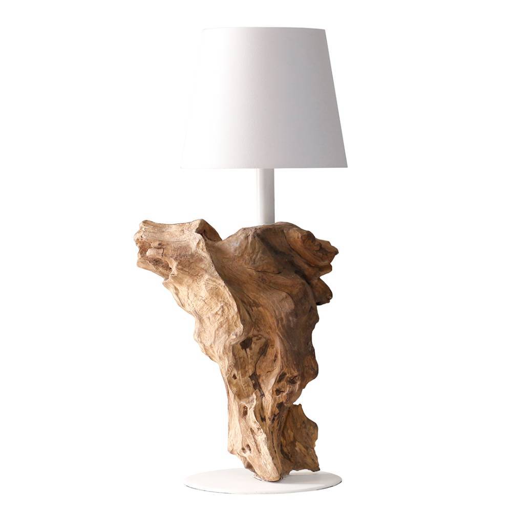 Aufladbare LED-Tischleuchte in Weiß mit Naturholzfuß für modernes Wohnambiente – One