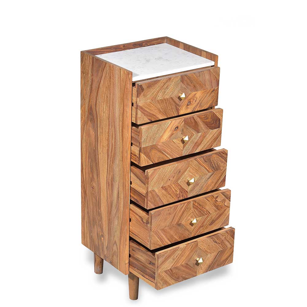 Holz Design Hochkommode mit Marmor Plate - Enjiva