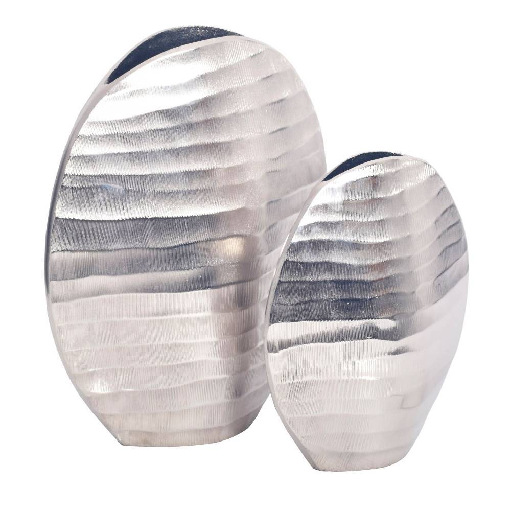 Ovales 2er-Set Aluminium Dekovasen in Silber für elegante Wohnaccessoires – Barma