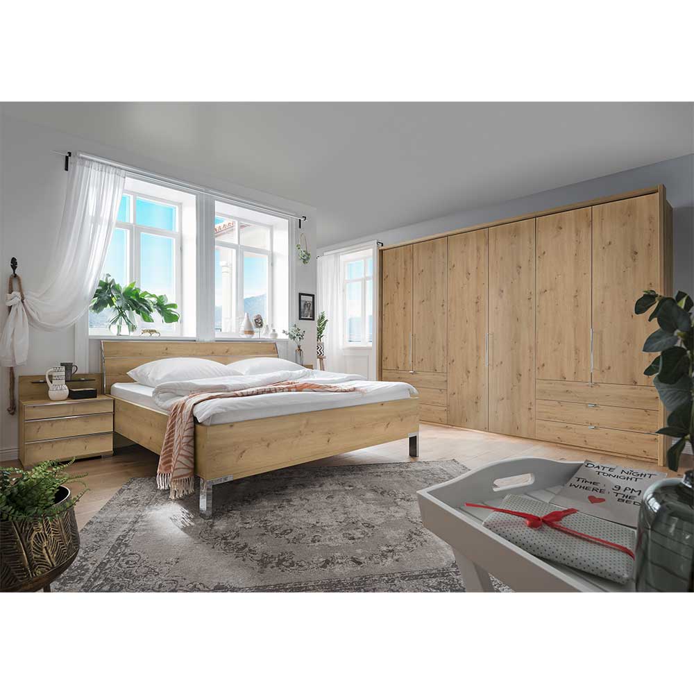 Set Schlafzimmermöbel in Eiche Bianco - Soestica (vierteilig)
