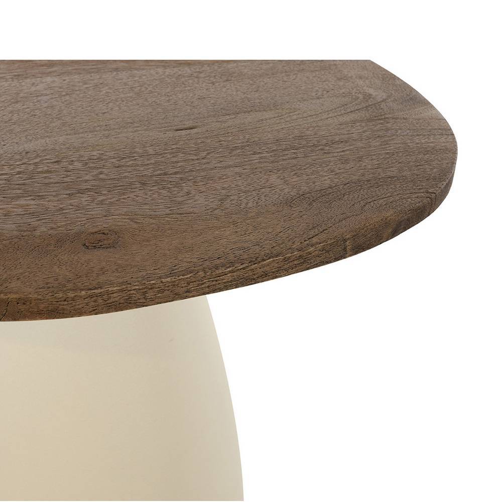 Sofatisch runde Tischplatte aus Mangoholz in Braun mit hellem Sockel – Placonia