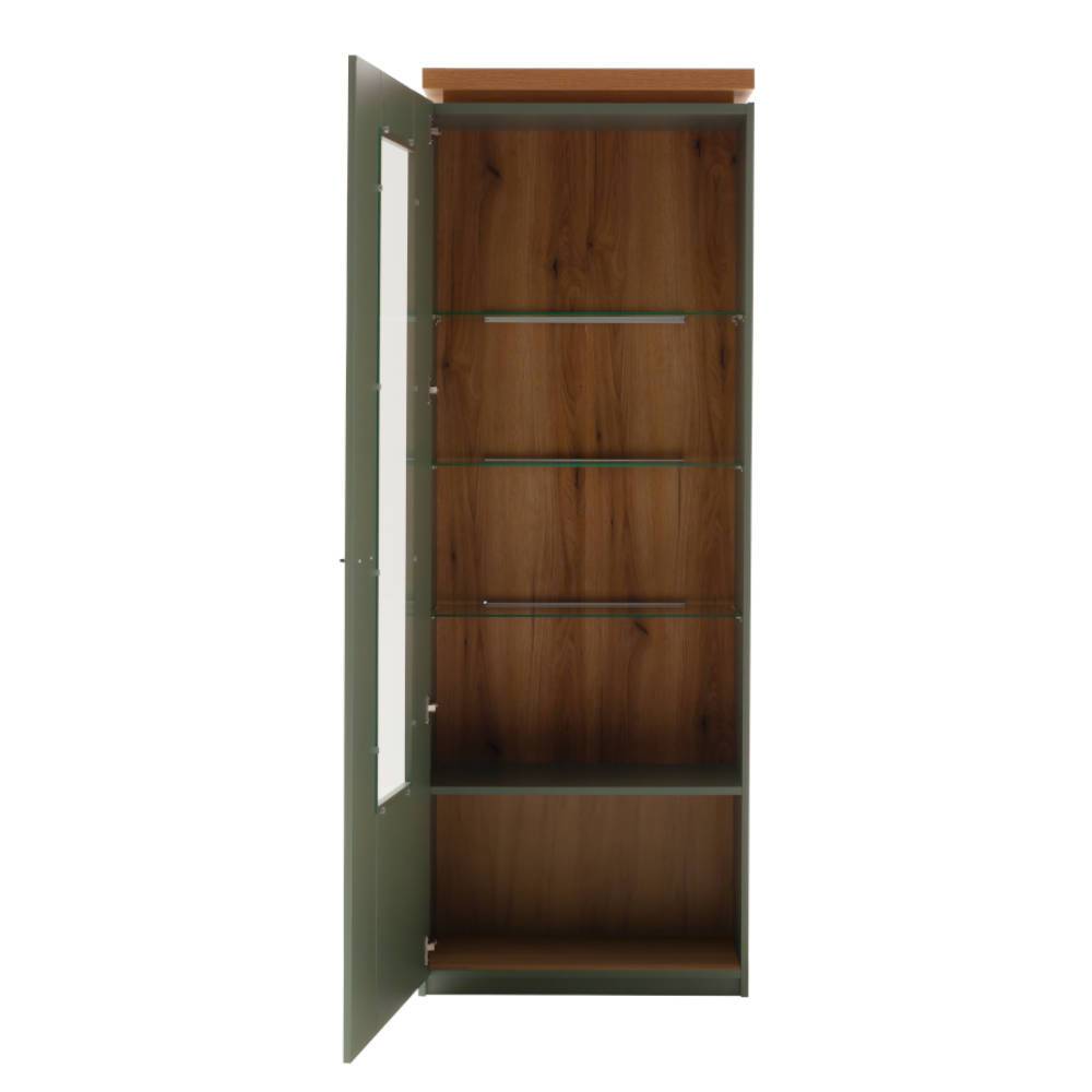 Vitrine in Graugrün mit Eiche - Kwin