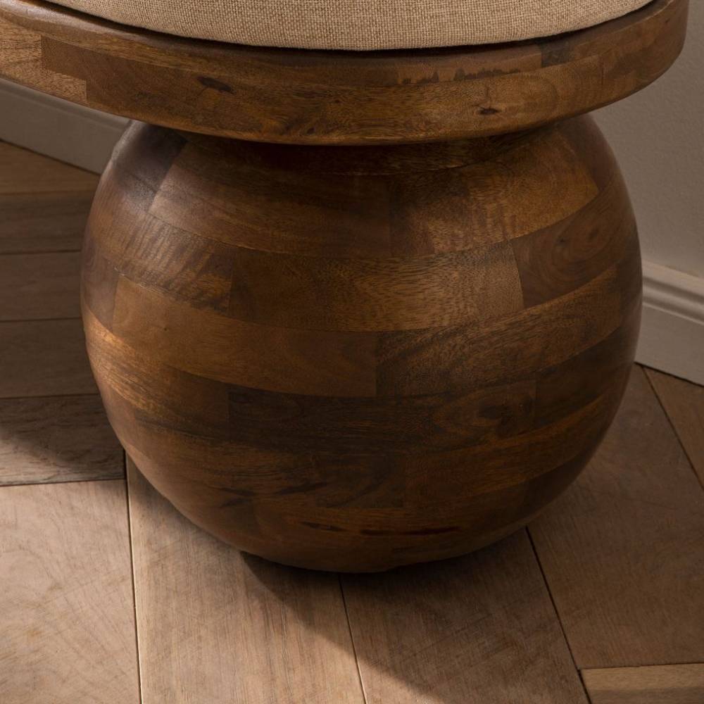 Runde, dunkelbraune Mangoholz-Basis der Designbank mit einzigartiger Maserung – Enloy