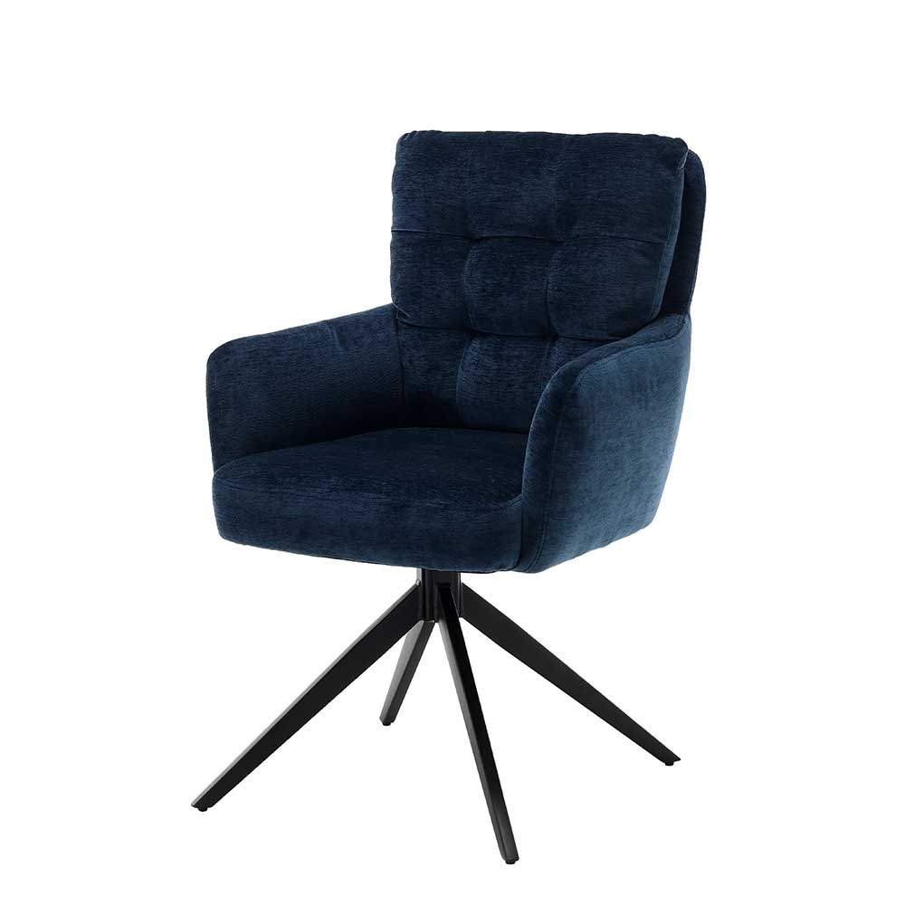 Chenille Drehsessel in Blau - Luanu (2er Set)