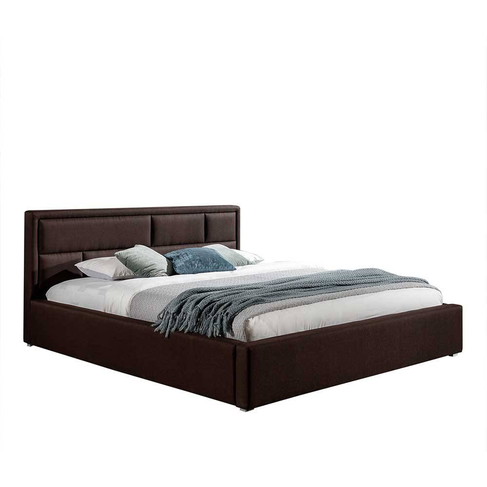 Doppelbett mit braunem Webstoffbezug - Selami