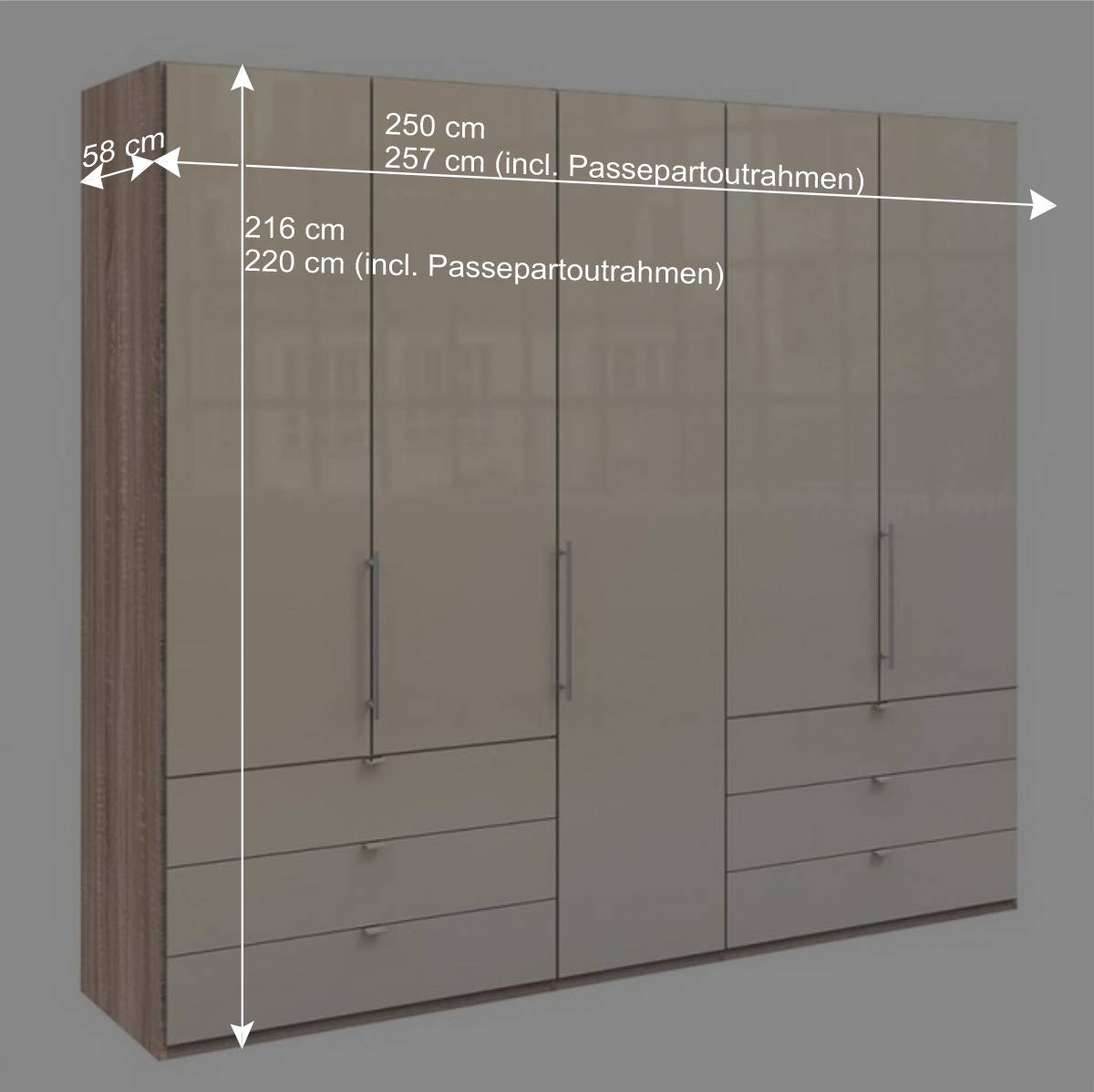 Moderner Kombi-Schlafzimmerschrank mit sechs Schubladen&drei Türen - Rativian