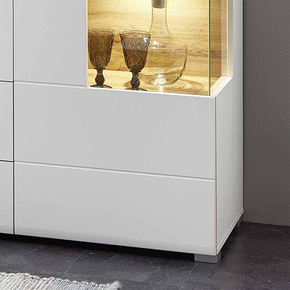 Weißes Design-Sideboard mit Glas & LED - Lisepio