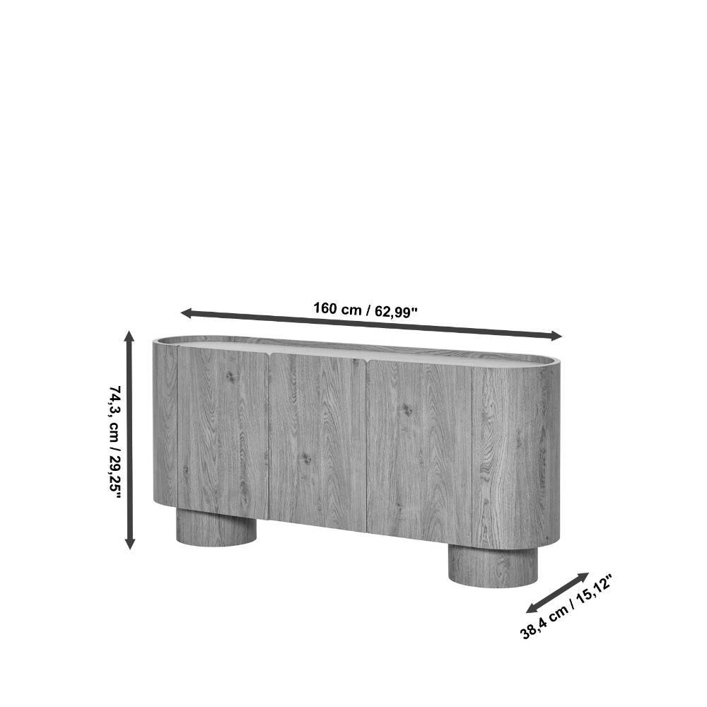 Ovales Sideboard in Eiche Optik & Weiß - Ascalwa