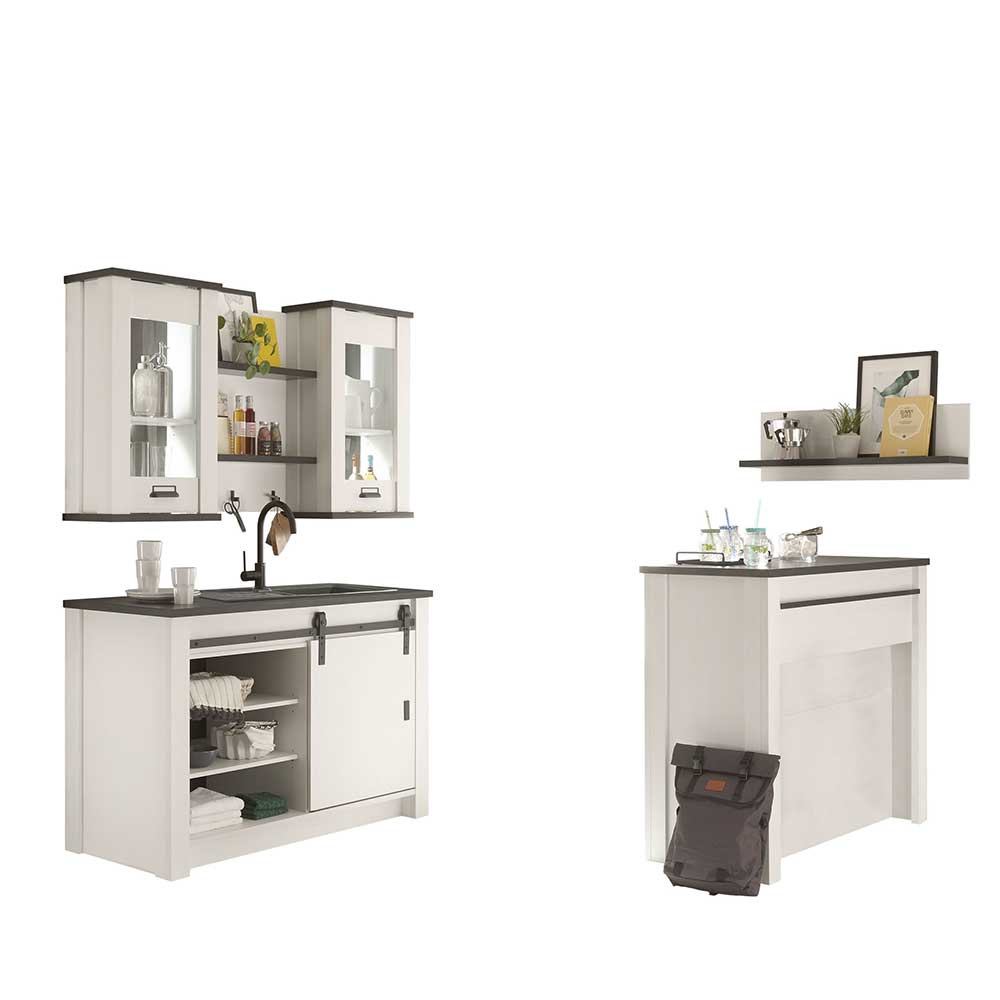 Küchenmöbel mit Theke in Weiß & Grau - Eture (sechsteilig)