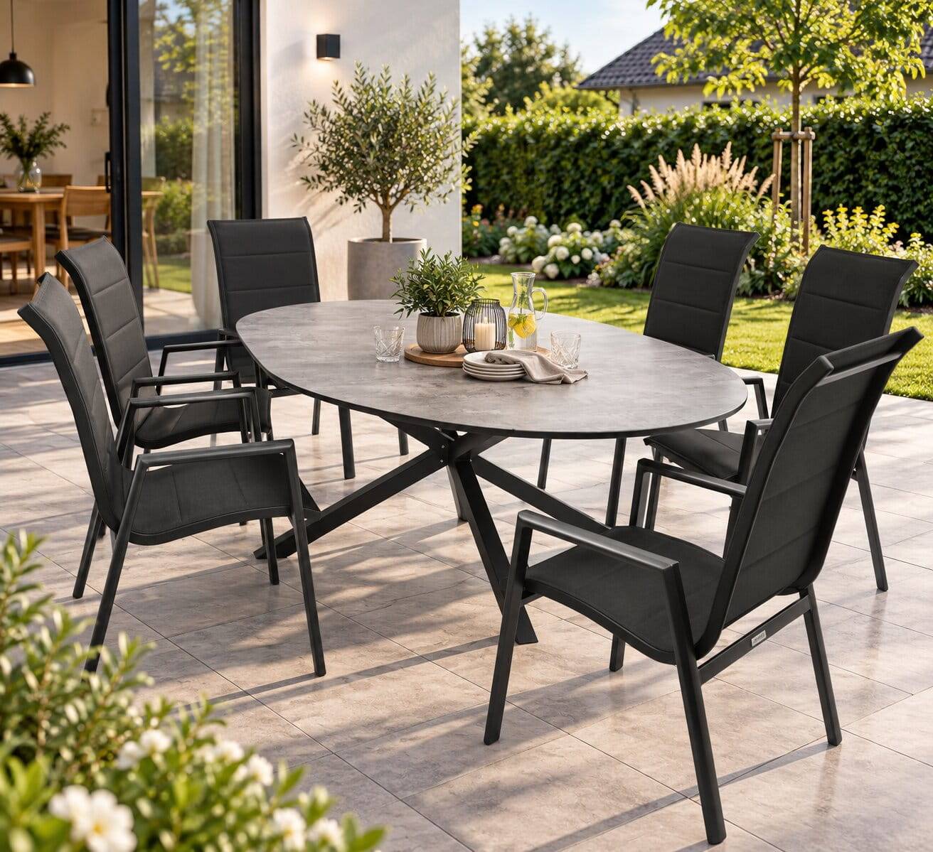 Garten-Ausziehtisch und Gartensessel Set - Vamistado (siebenteilig)