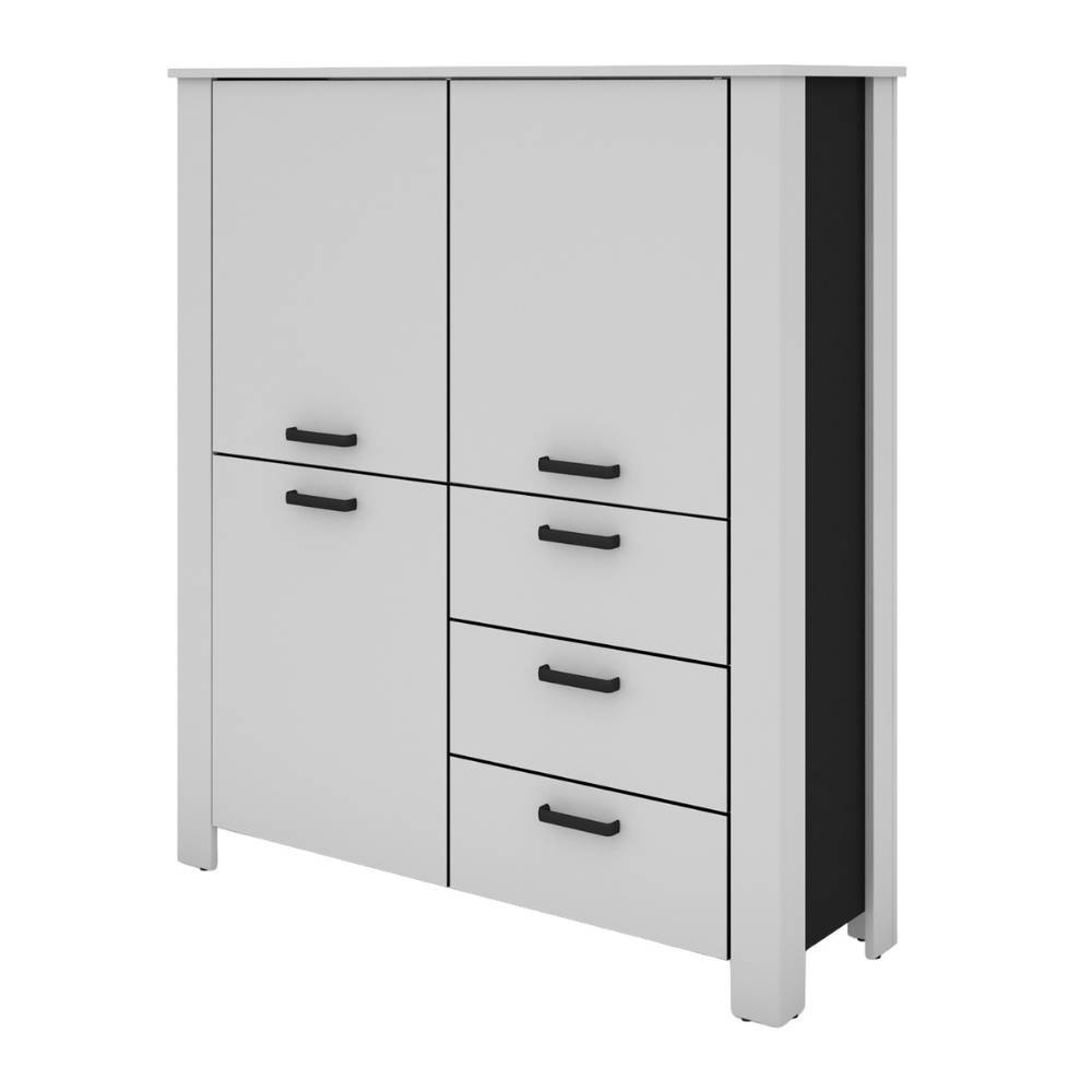Modernes Highboard in Weiß mit schwarzen Akzenten, zwei Türen und drei Schubladen – Planet